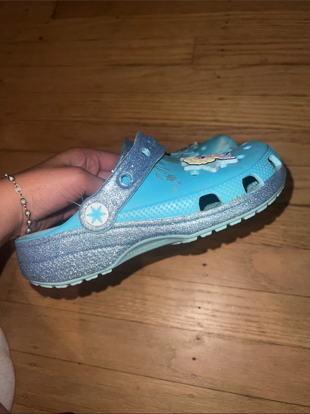 CROCS Kids Aqua Elsa Glitter Strap Clogs